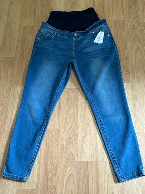 Maternity Blue Stretch Skinny Jeans with Navy Waist Panel Size Large 12-14 NWT